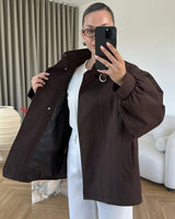 High Neck Must Have Trench + Belt - Brown - front view