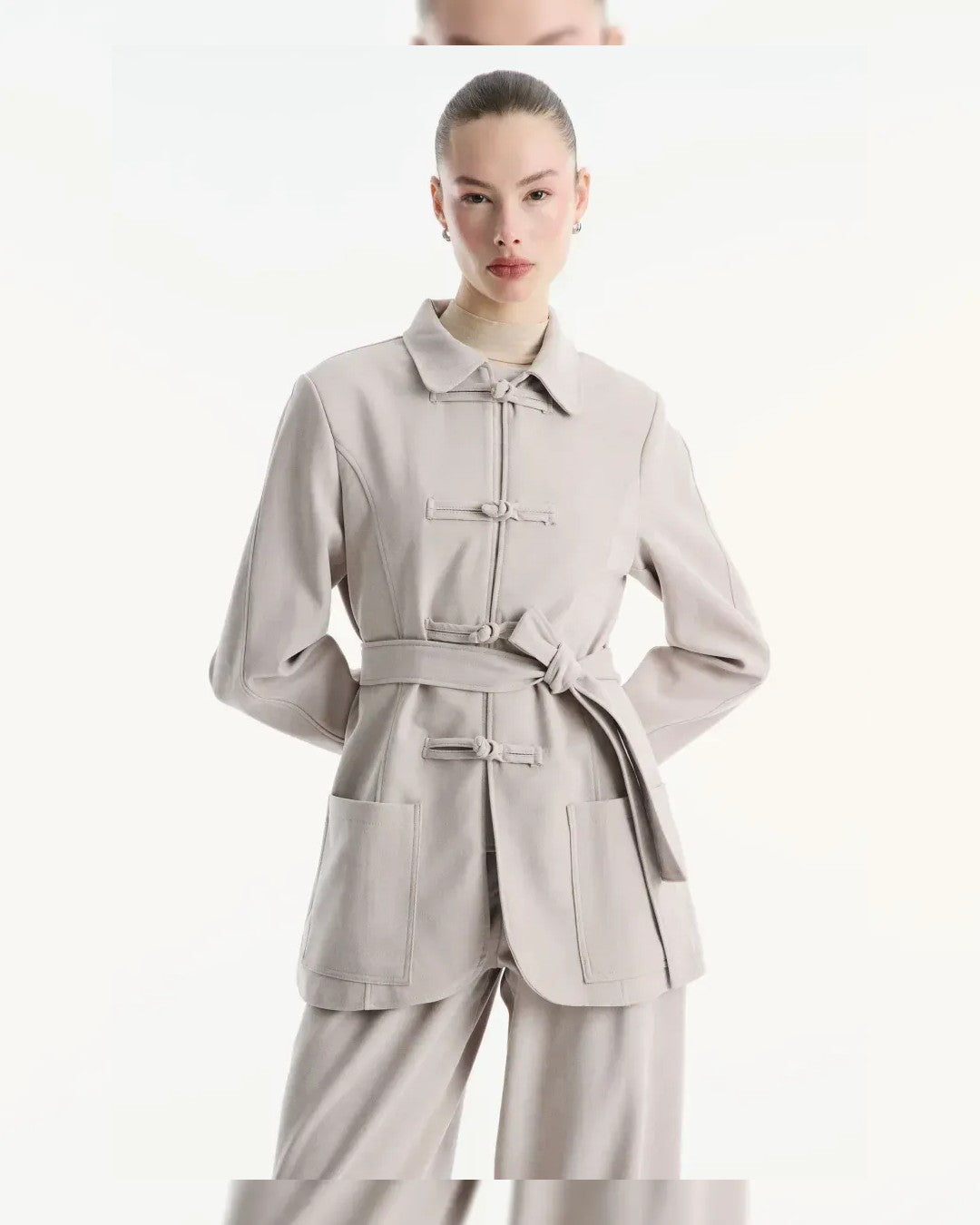 Jacket + Belt - Beige - front view