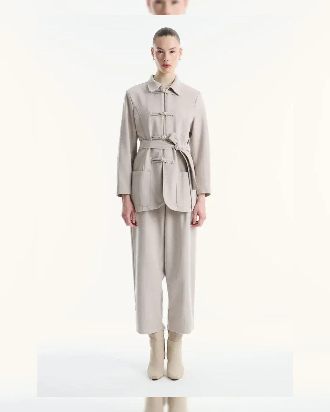 Jacket + Belt - Beige - front view
