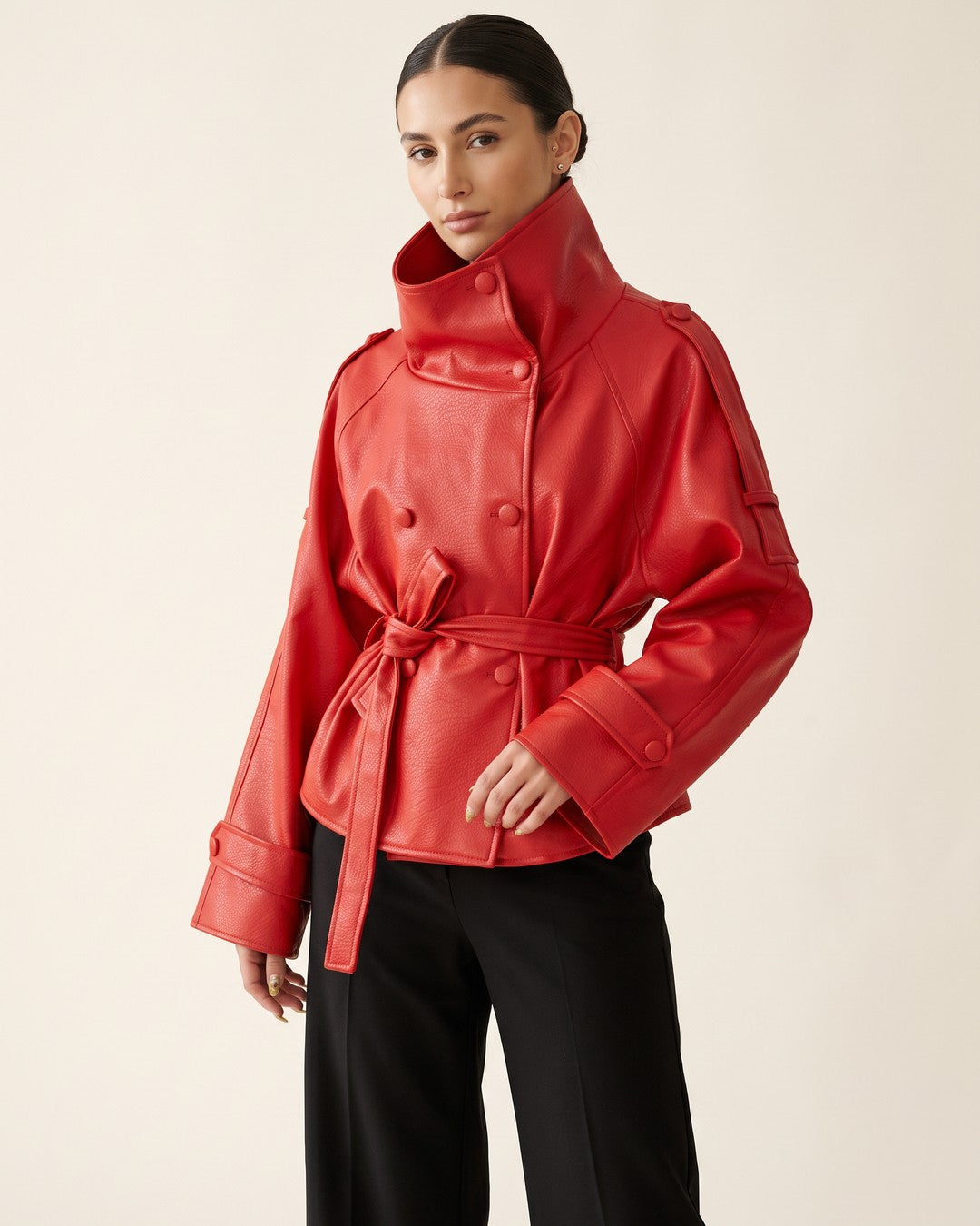 Jacket + Belt - Red - three-quarter view