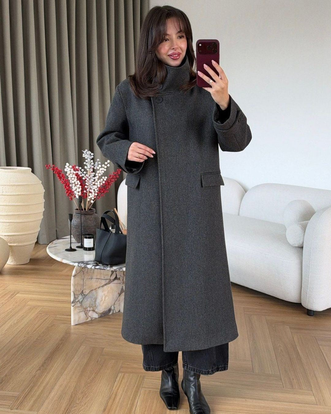 Jacket + Belt - Dark Grey - front view