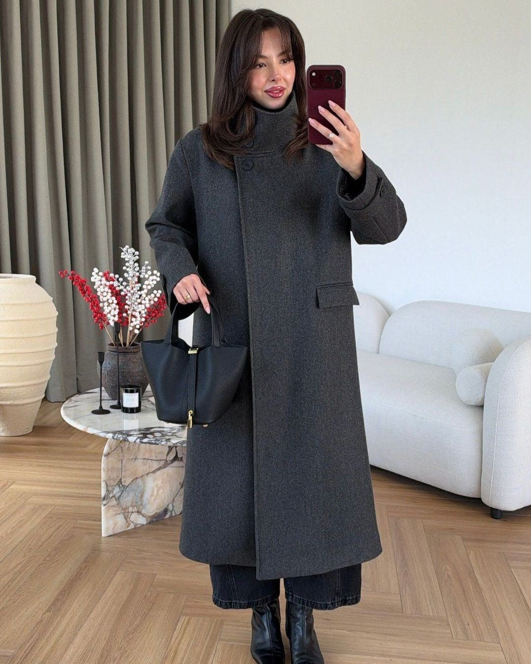 Jacket + Belt - Dark Grey - front view