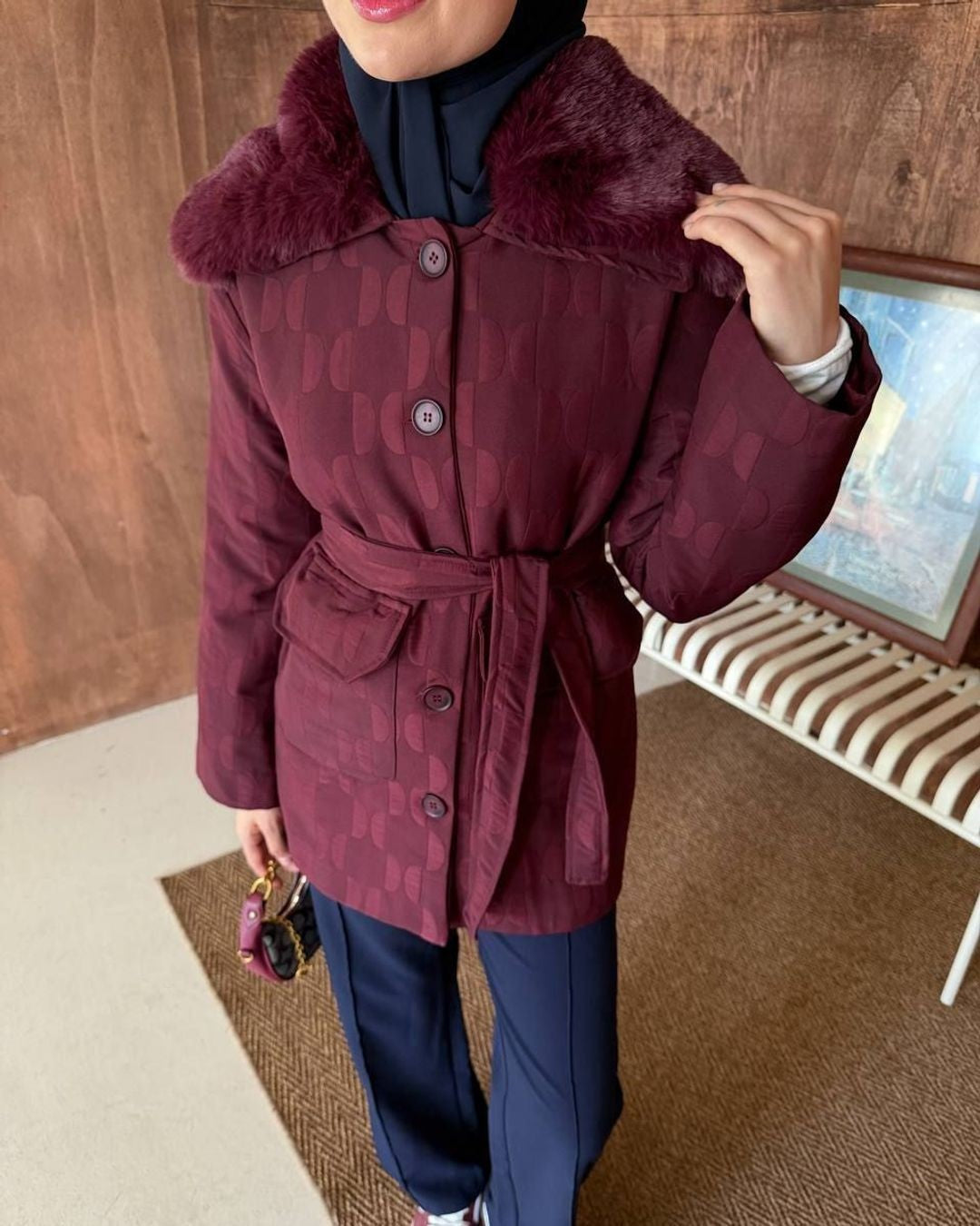 Jacket + Belt - Burgundy - front view