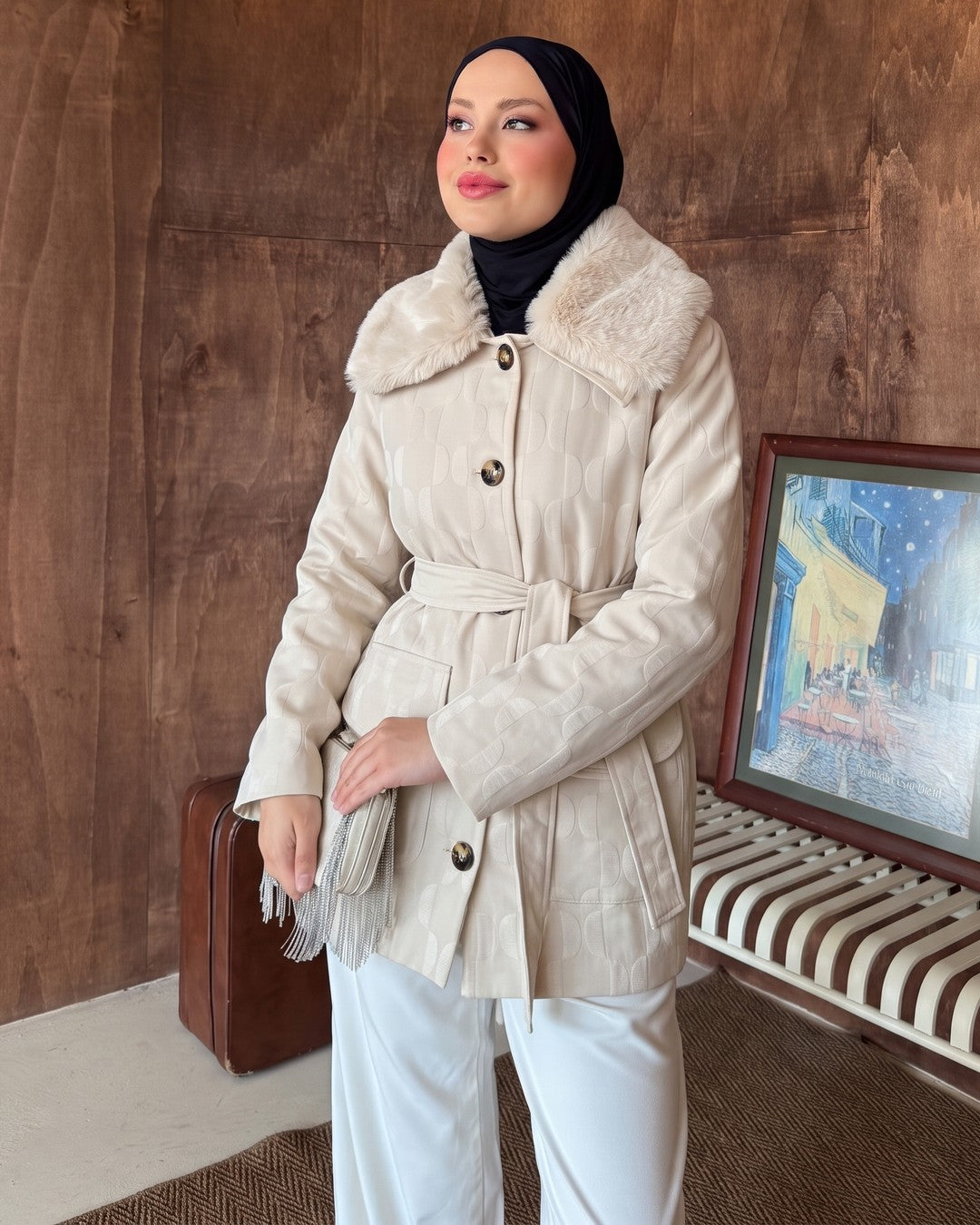 Jacket + Belt - Beige - front view