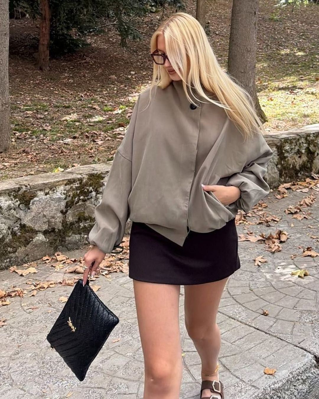 Jacket - Dark Beige - three-quarter view