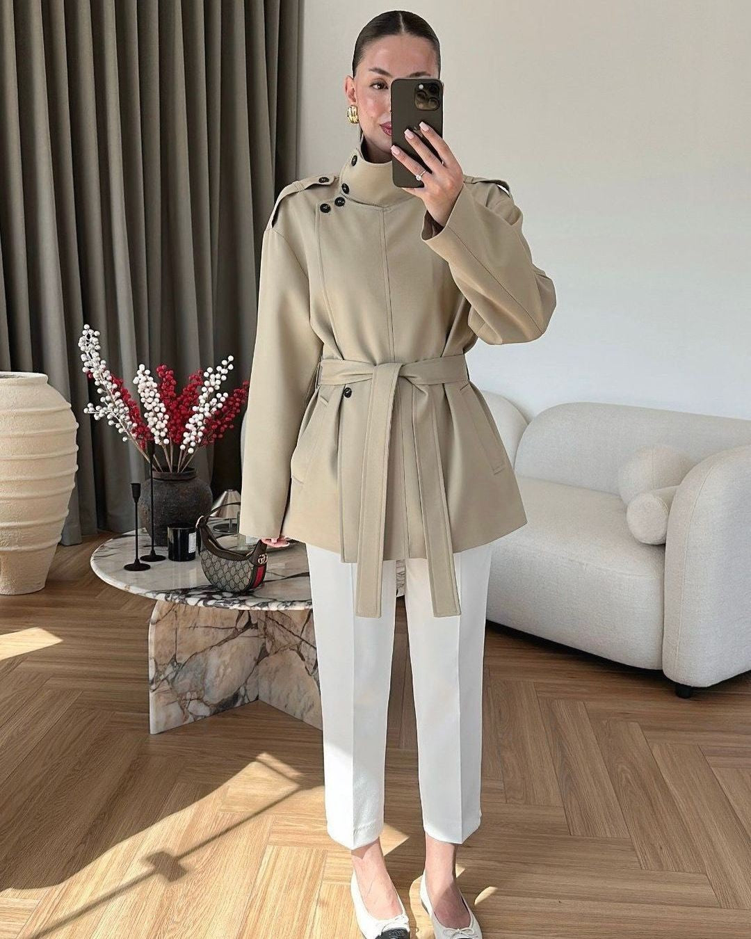 Jacket - Beige - front view