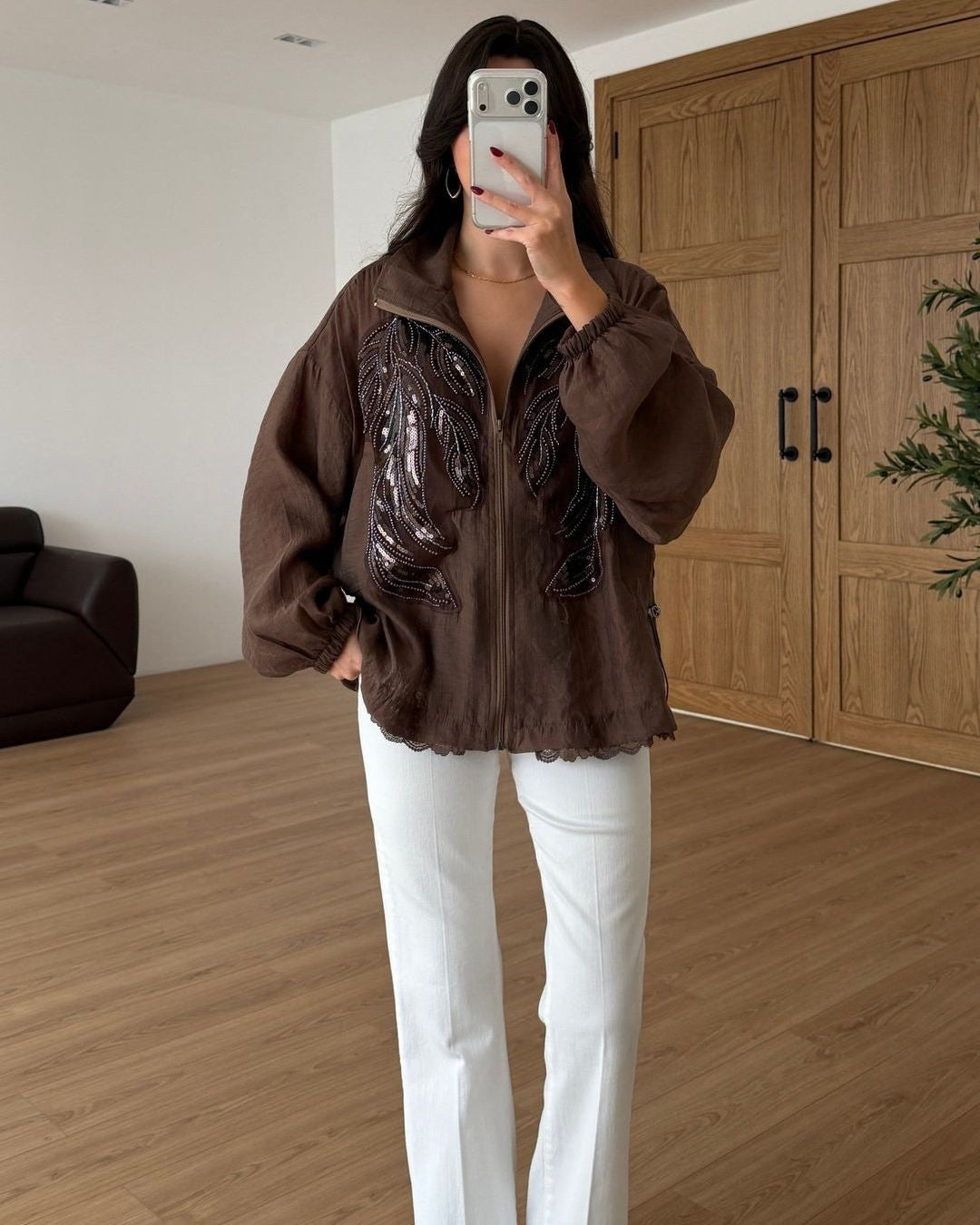 Jacket - Brown - front view