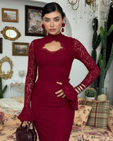 Lace Occasion Dress - Burgundy - front view