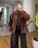 Leather-Look Oversized Jacket - Camel - front view