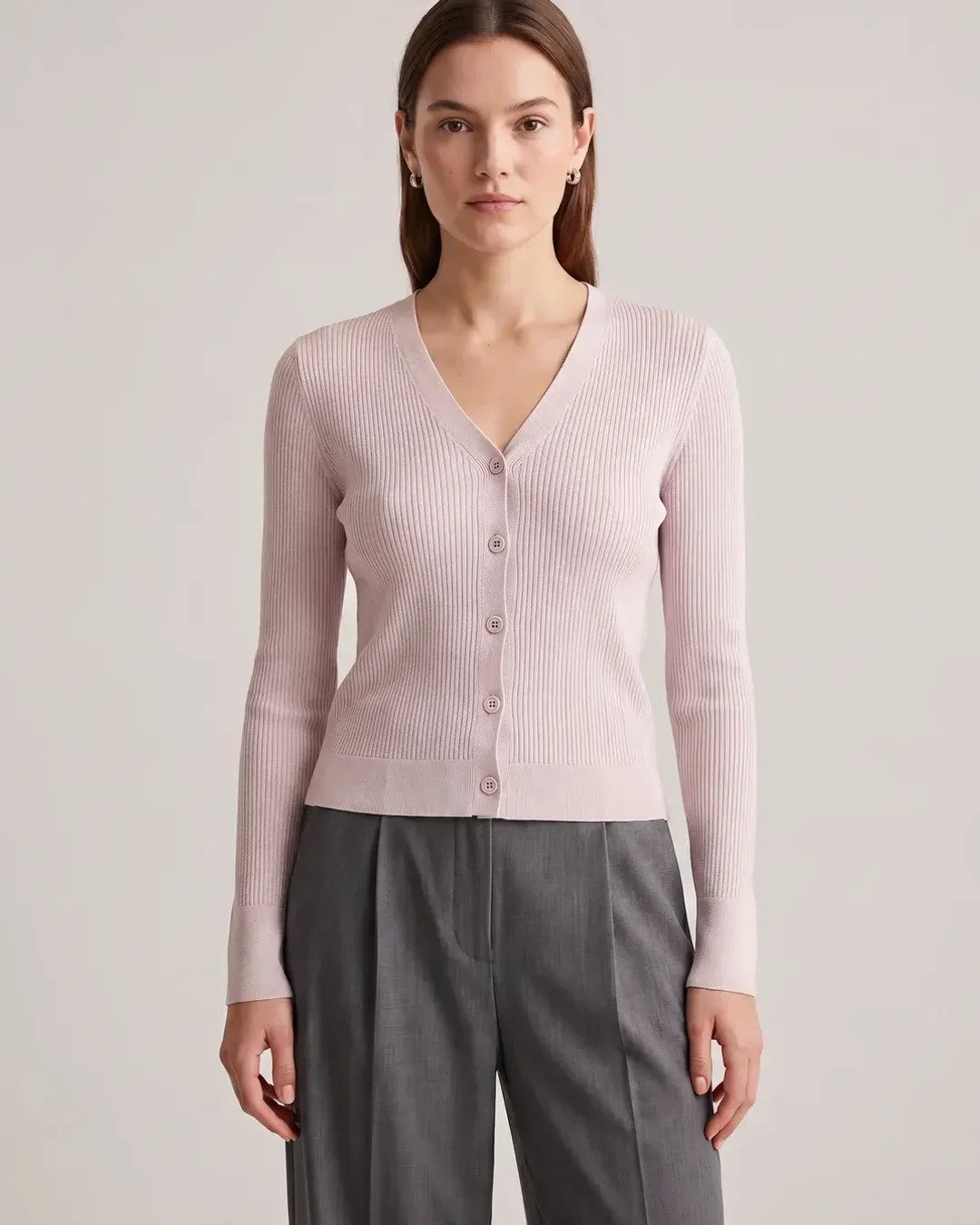 Élodie Ribbed Knit Cardigan - Pink - front view