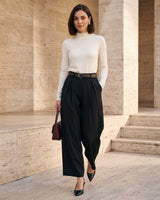 Luna Pleated Trousers - Black - front view