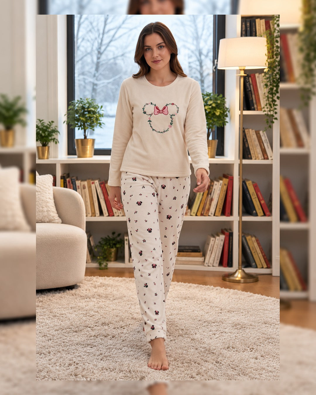 Mickey Cream Pajama Set - Beige - front view