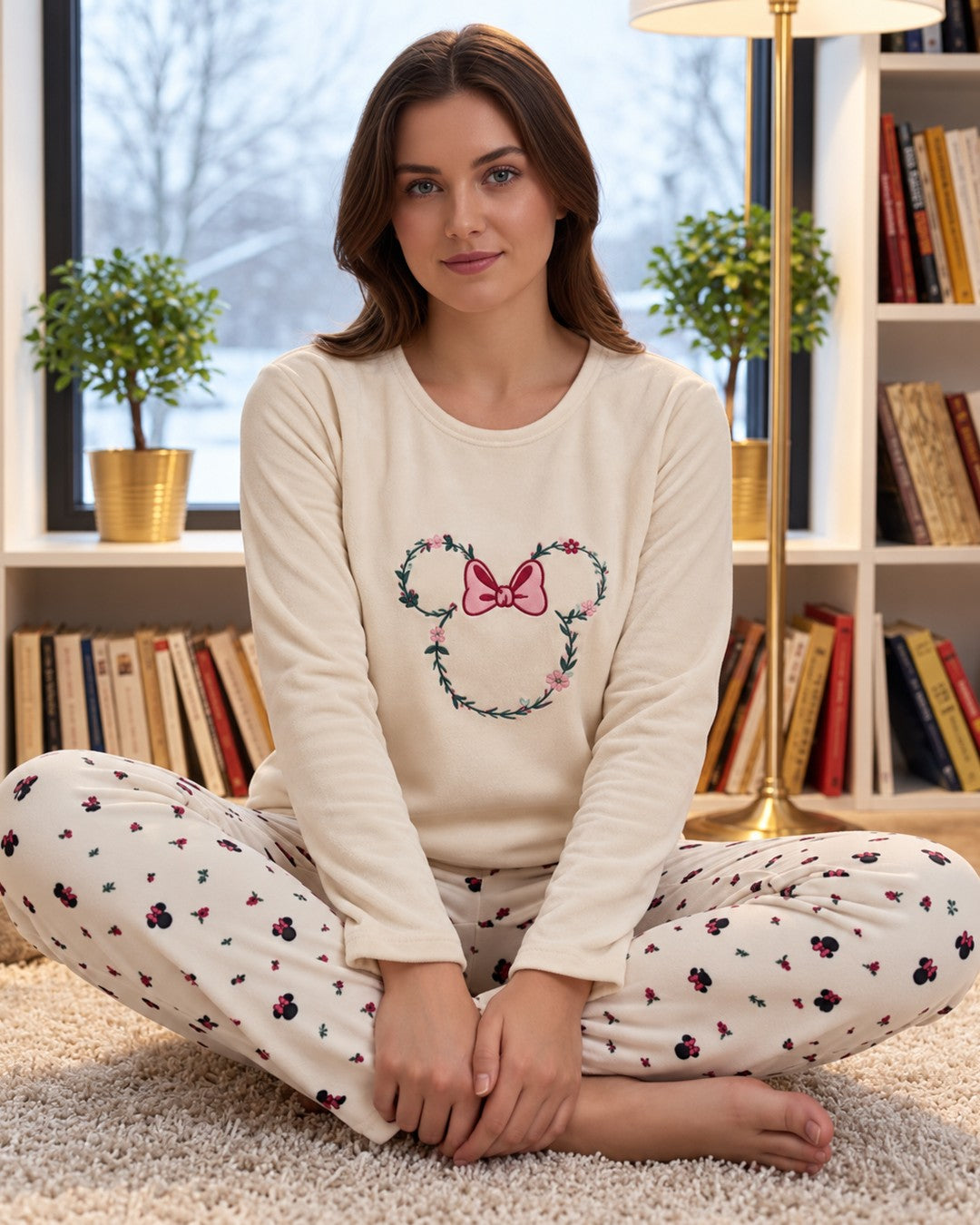Mickey Cream Pajama Set - Beige - front view