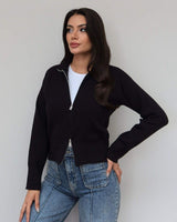 Milano Zip Cardigan - Black - front view