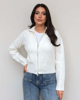 Milano Zip Cardigan - White - front view