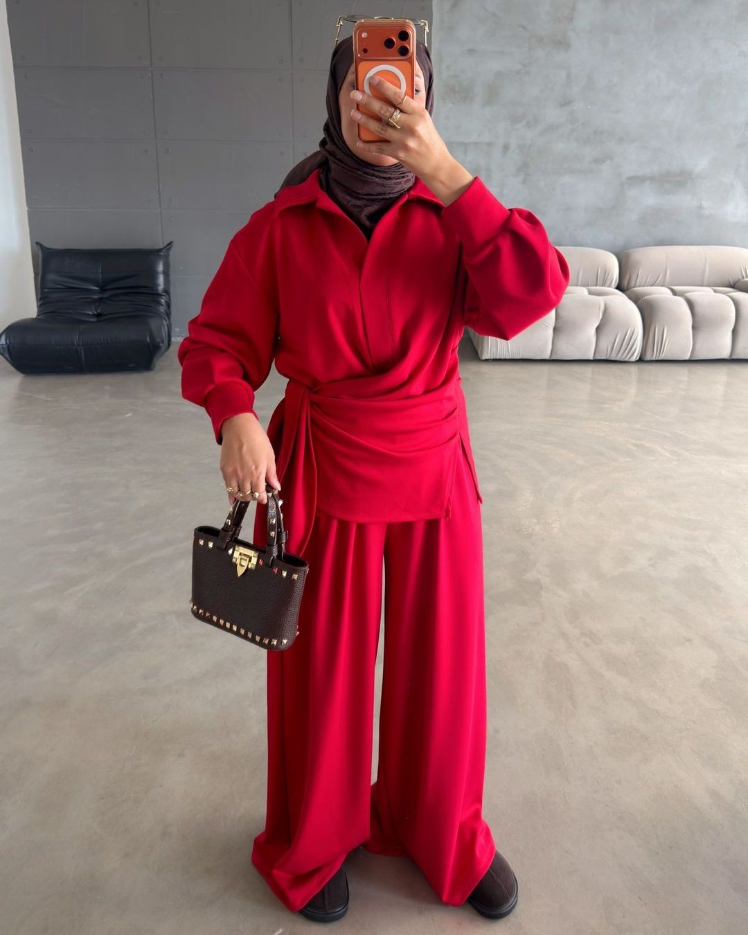 Modest Fall Relaxed Set - Red - front view