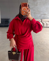 Modest Fall Relaxed Set - Red - front view