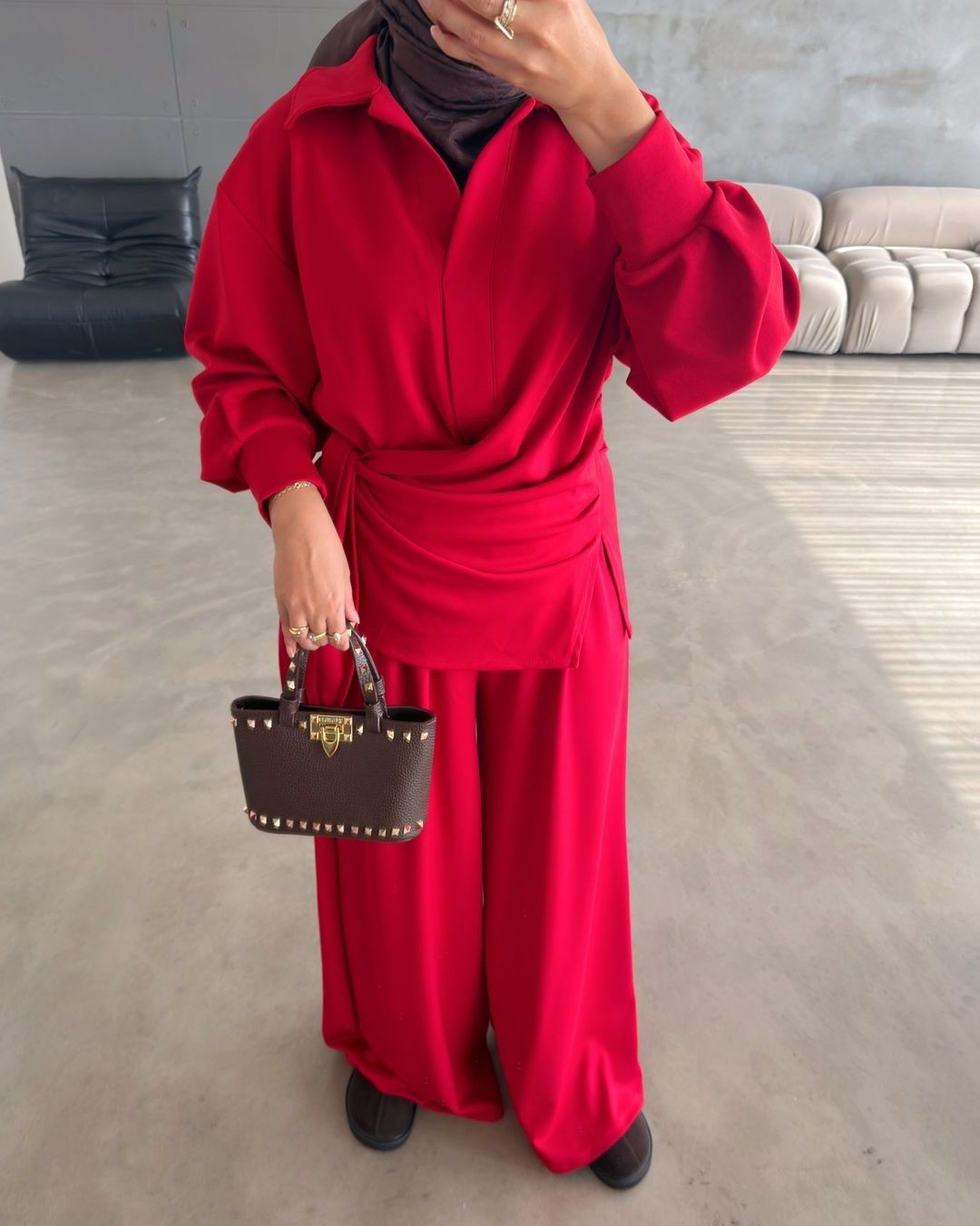 Modest Fall Relaxed Set - Red - front view
