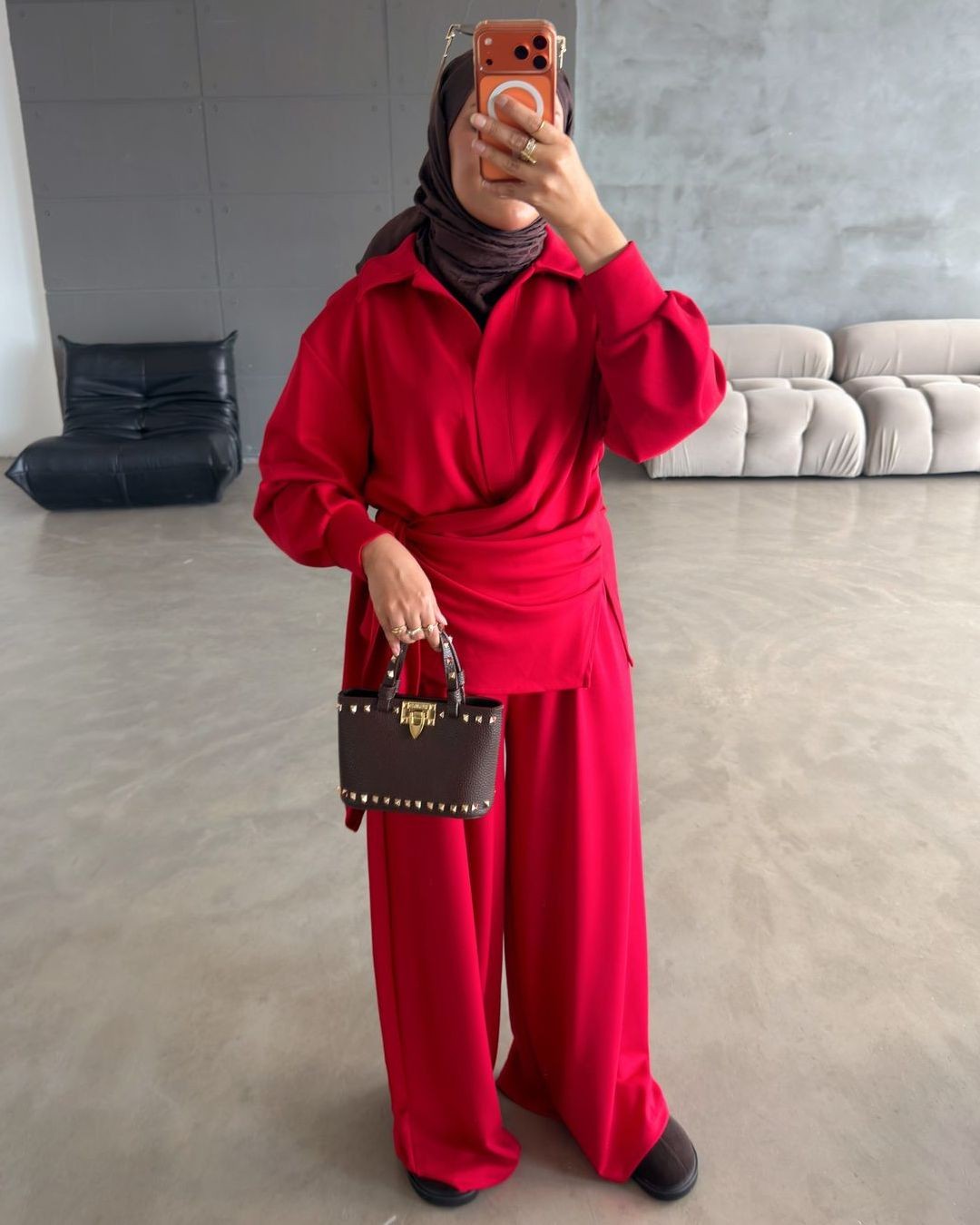 Modest Fall Relaxed Set - Red - front view