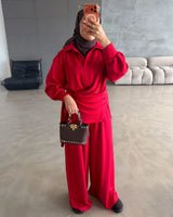 Modest Fall Relaxed Set - Red - front view