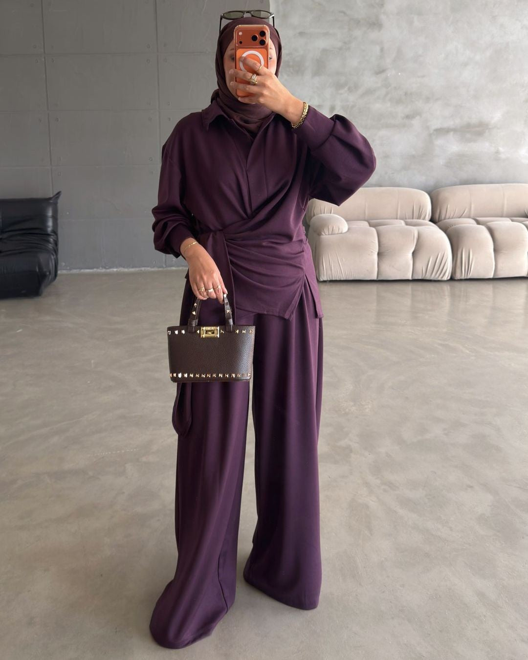 Modest Fall Relaxed Set - Purple - front view