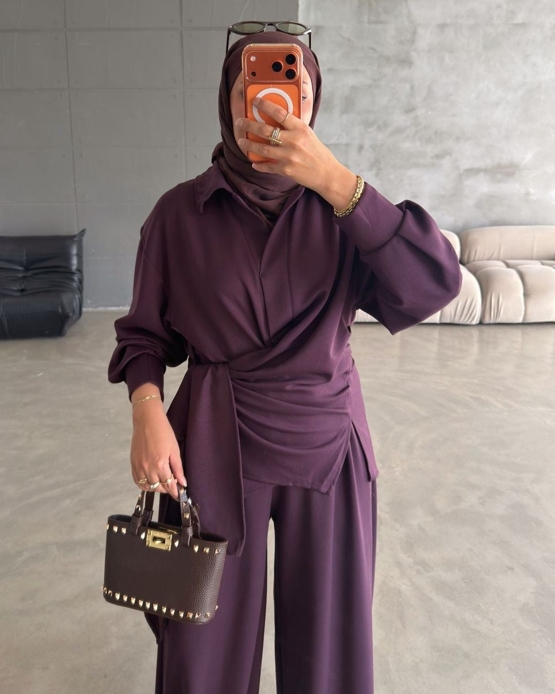 Modest Fall Relaxed Set - Purple - front view