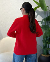Napoleon Collar Cardigan - Red - back view