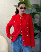 Napoleon Collar Cardigan - Red - front view