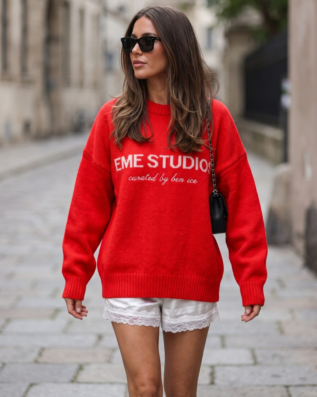Oversized Knit Sweater - Red - front view