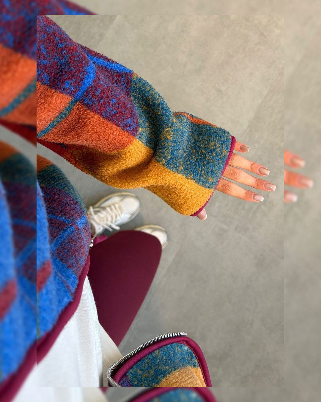 Oversized Plaid Teddy Jacket - Multi - detail