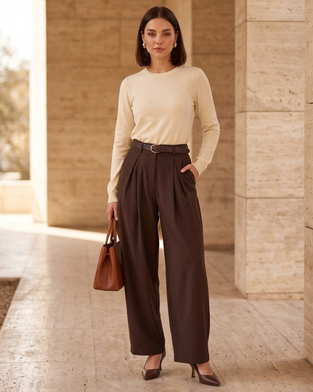 Pants - Brown - front view