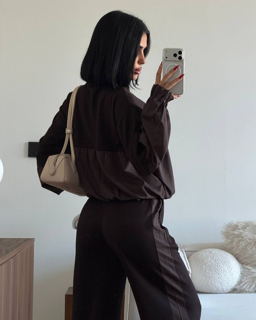 Parachute Jacket Lounge Set - Brown - three-quarter view