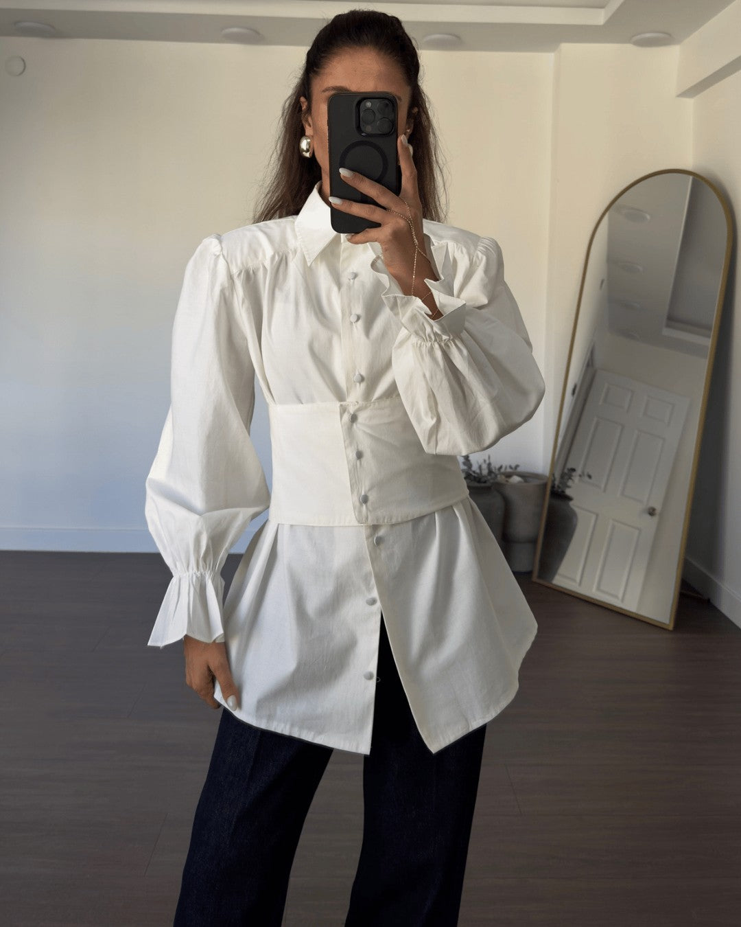 Puff-Sleeve Corset Shirt
