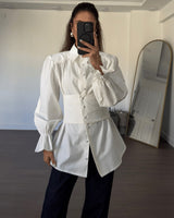 Puff-Sleeve Corset Shirt