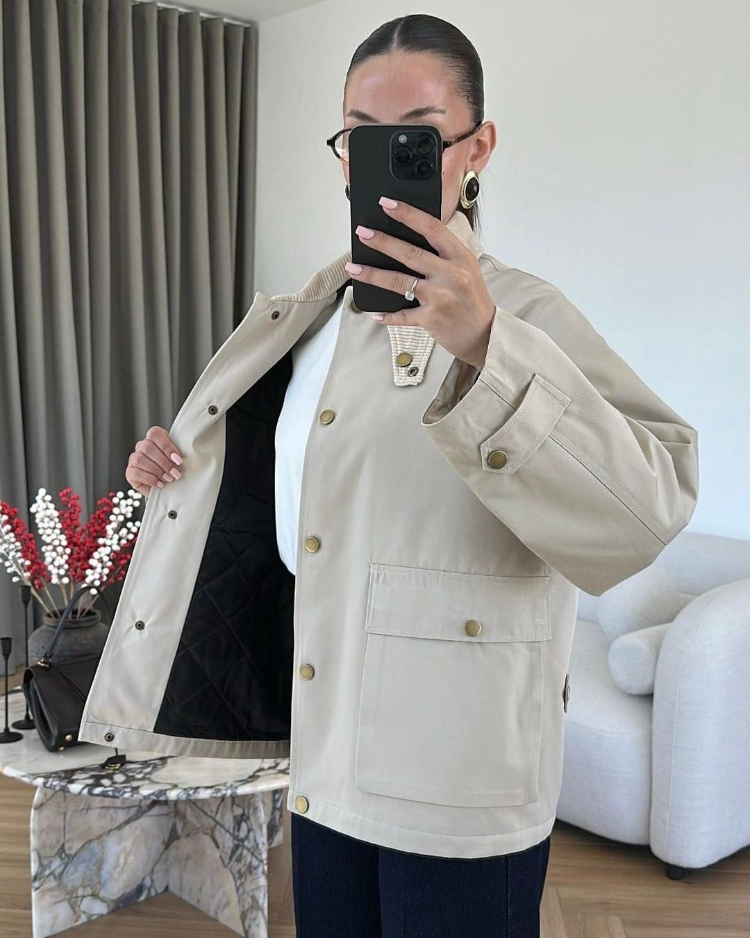 Quiet Luxury Utility Jacket - Off White - front view