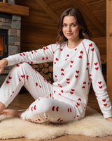 Red Heart Waffle Pajama Set - White - front view