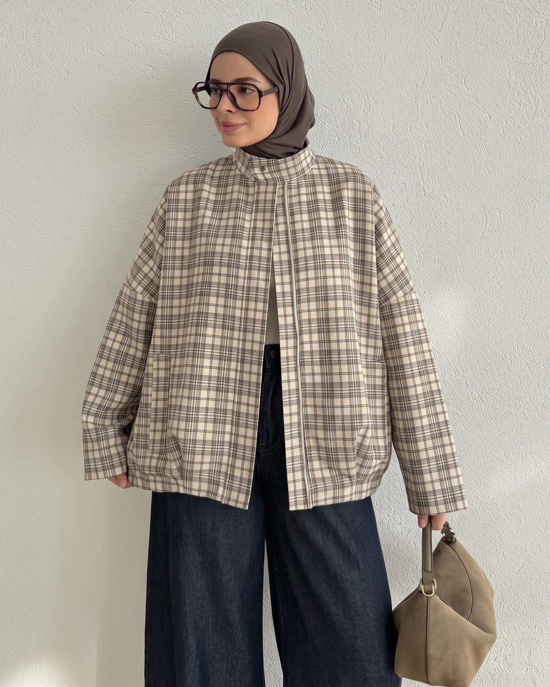Regent Plaid Jacket - Beige - front view