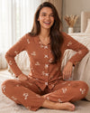 Rust Teddy Bear Ribbed Pajama Set - Camel - front view