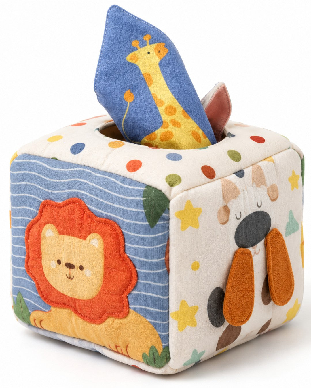 Sensory Tissue Box with Rainbow Fabrics - Multi - three-quarter view