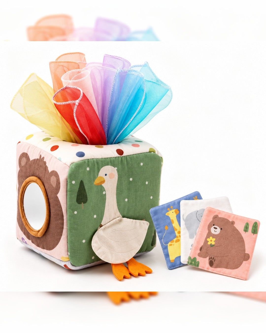Sensory Tissue Box with Rainbow Fabrics - Multi - three-quarter view