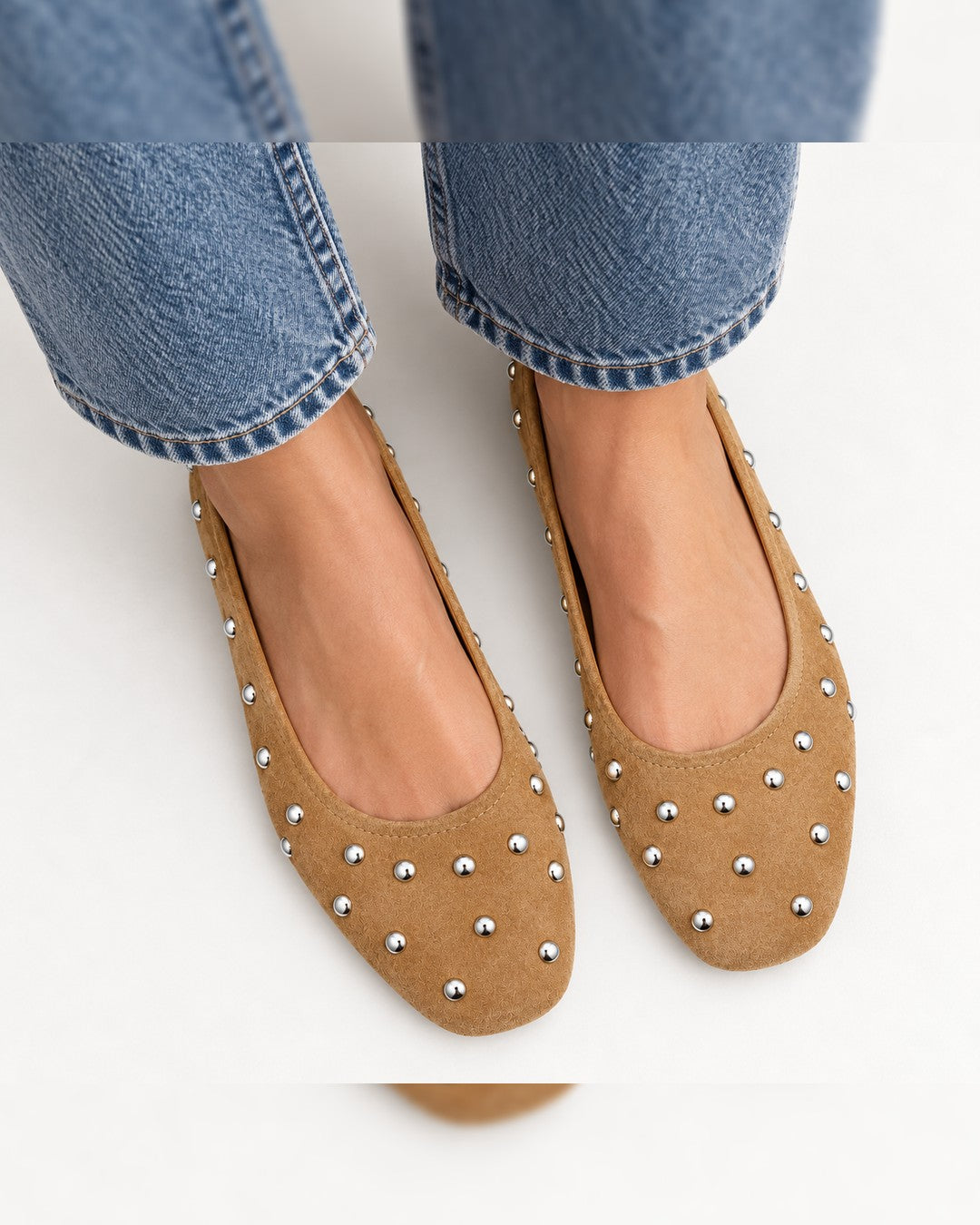 Simple Stud Ballerina - Camel - front view