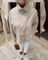 Snap-Front Overshirt Jacket - Beige - front view