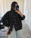 Snap-Front Overshirt Jacket - Black - front view