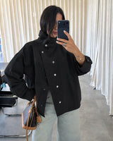 Snap-Front Overshirt Jacket - Black - front view