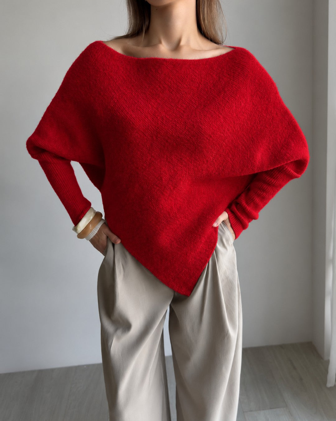 Soft Cloud Batwing Blouse - Red - front view