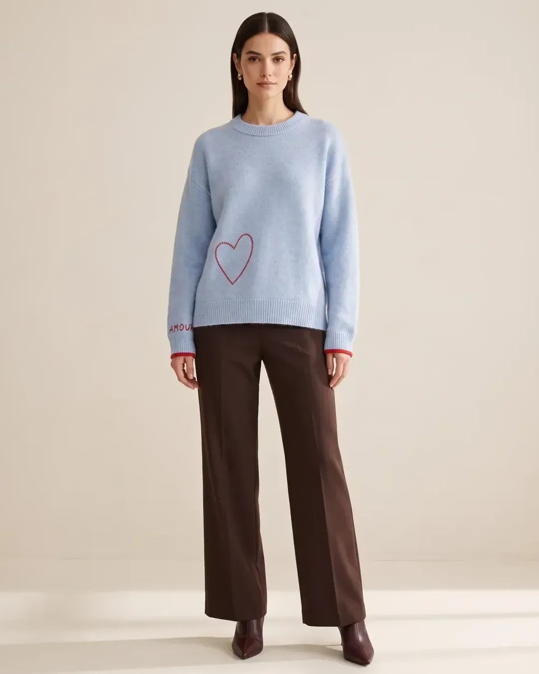 Soft Heart Knit Sweater - Blue - front view