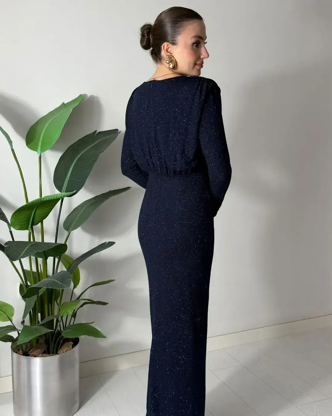 Sparkle Draped Waist Evening Dress
