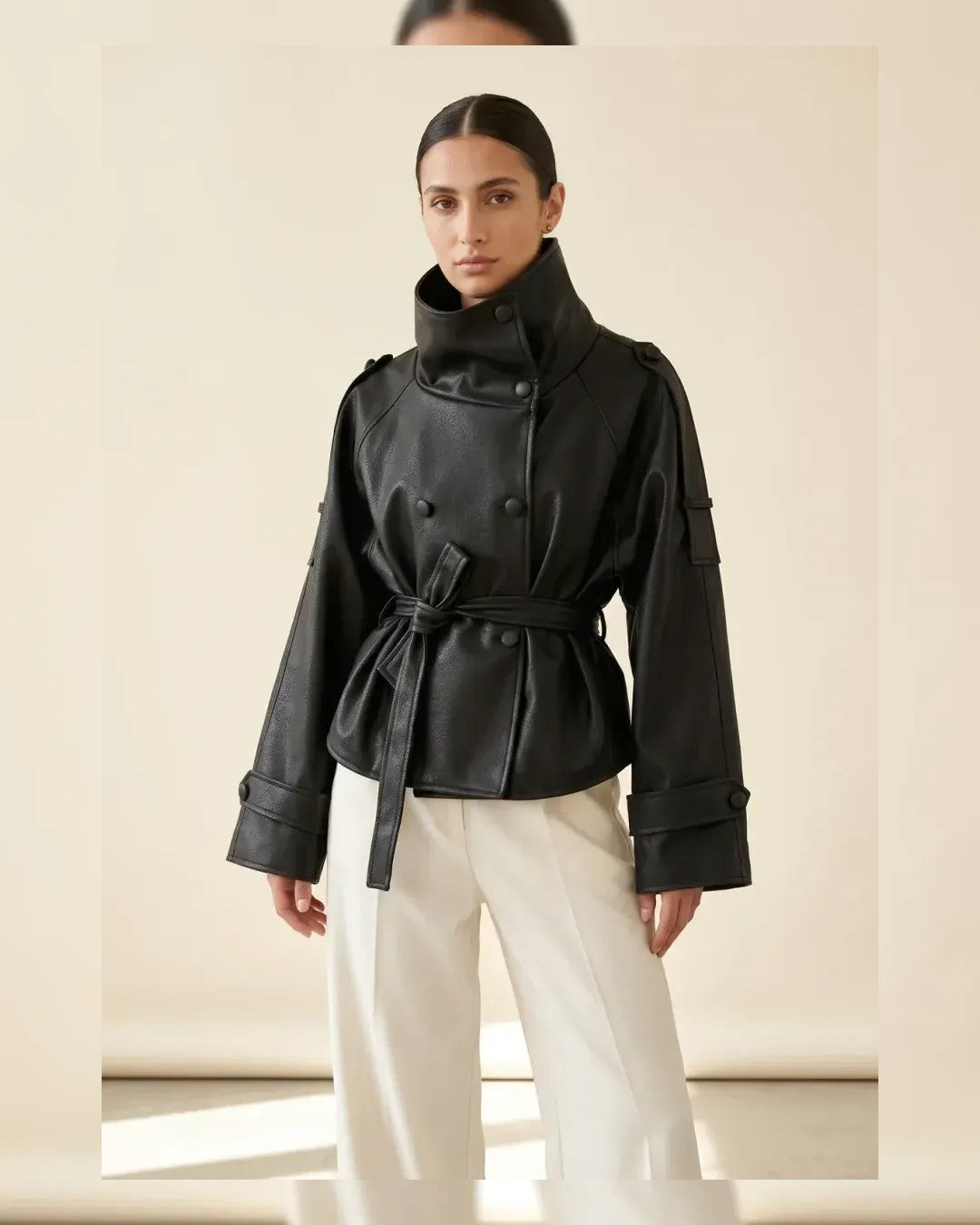 Statement City Wrap Jacket - Black - front view
