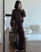 Stripe Zip Co-ord Set - Brown - three-quarter view