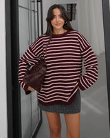 Striped Loose Top - Burgundy - front view